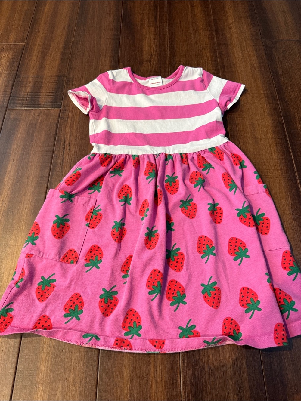 Hanna Andersson Pink & White Stripe Dress with Red Strawberry Print